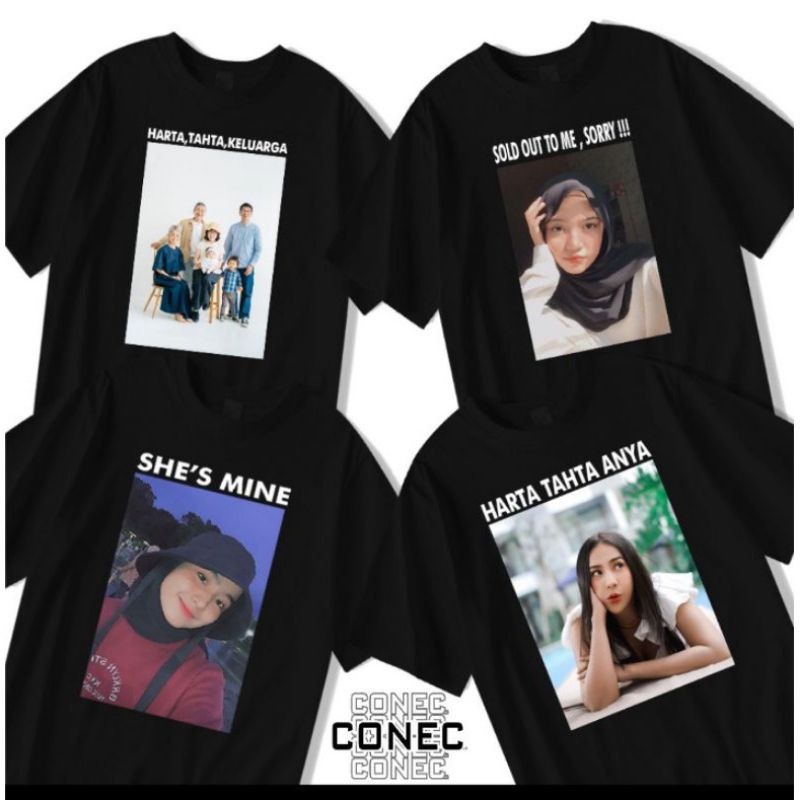 Kaos Dewasa Sablon DTF Foto Custom Beragam Warna