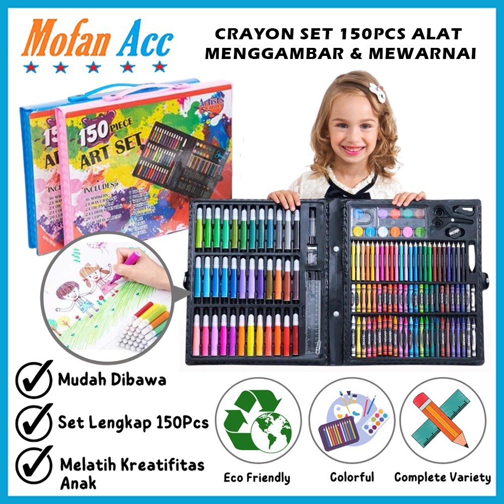 

Crayon Set 150 Pcs / Alat Mewarnai Melukis Anak Anti Air / Art Set Pensil Warna Krayon Super Lengkap