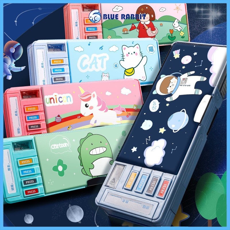 

BlueRabbit Tempat Pensil Multifungsi Motif Untuk Anak Kotak Pensil Pola Kartun Lapisan Ganda dan