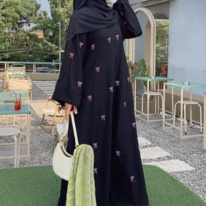 Busanae- ABAYA PITA coquette motif bordir ABAYA HITAM SIMPLE TERBARU Arab