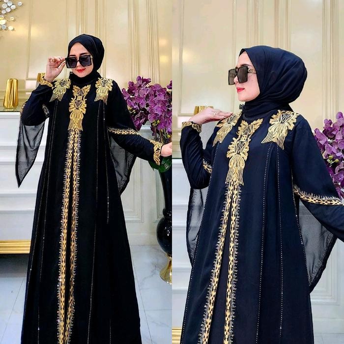 Busanae- GAMIS ABAYA TURKEY RAFFLESIA HITAM DAN WARNA Payet Bordir