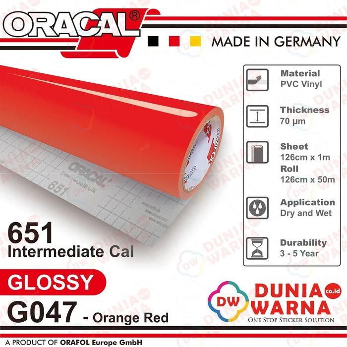 Ready Oracal 651 047 Orange Red 651G Gloss 651M Matte (Doff) Sticker Vinyl Calendered Intermediate