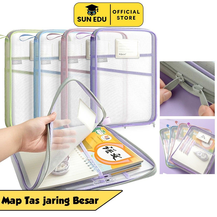 

Tas Dokumen Transparan 3 Lapis / Tas Buku Portabel Jaring Tas Penyimpanan Kertas