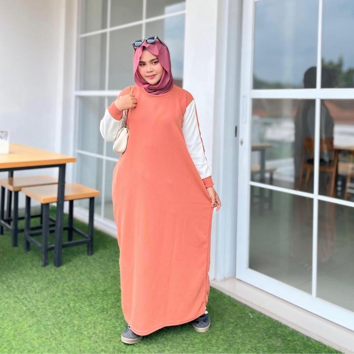 Layali- Lokal By Fx - Gamis Knit JPN Lengan Kombinasi // Gamis Muslim Dewasa