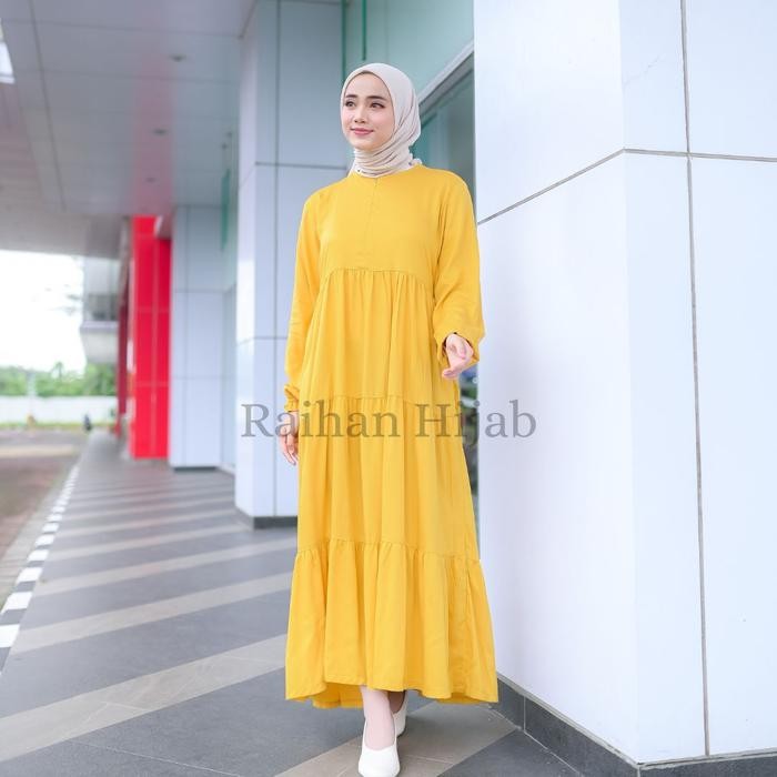 Layali- Gamis Sabiya Dress Rayon Twill Adem Sleting Depan Karet Panjang Wanita Muslim twill rayon