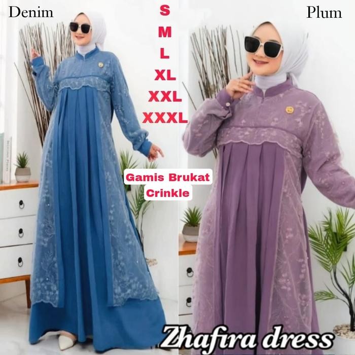 Mosya- ZHAFIRA DRESS - Gamis Crinkle Premium Mix Brukat Tile / Gamis Pesta Kondangan Elegan
