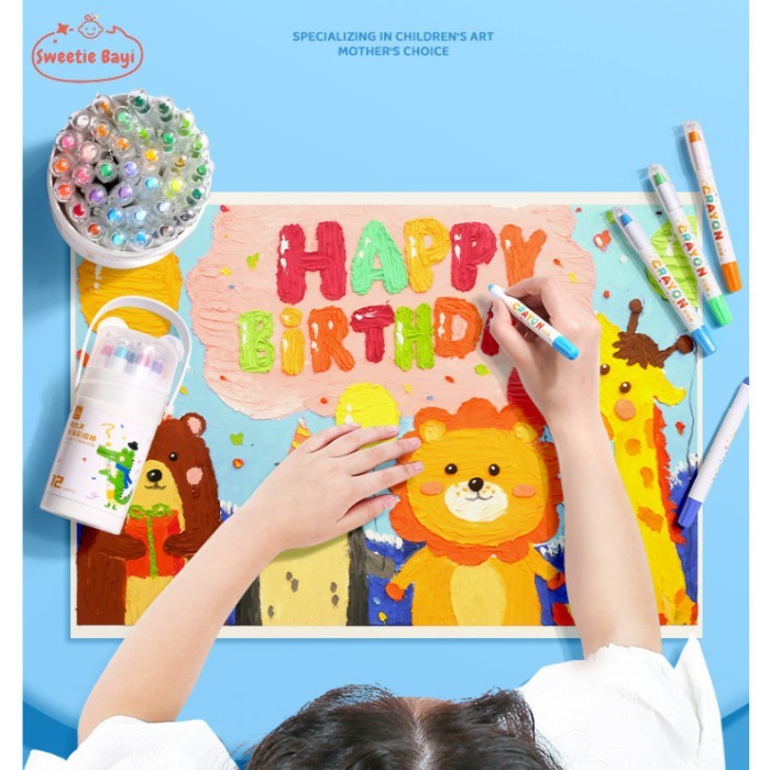 

TERLARIS! Free BrushCrayon Putar Washable 24/36/48 Warna Krayon for Kids Plastic Crayons Tidak
