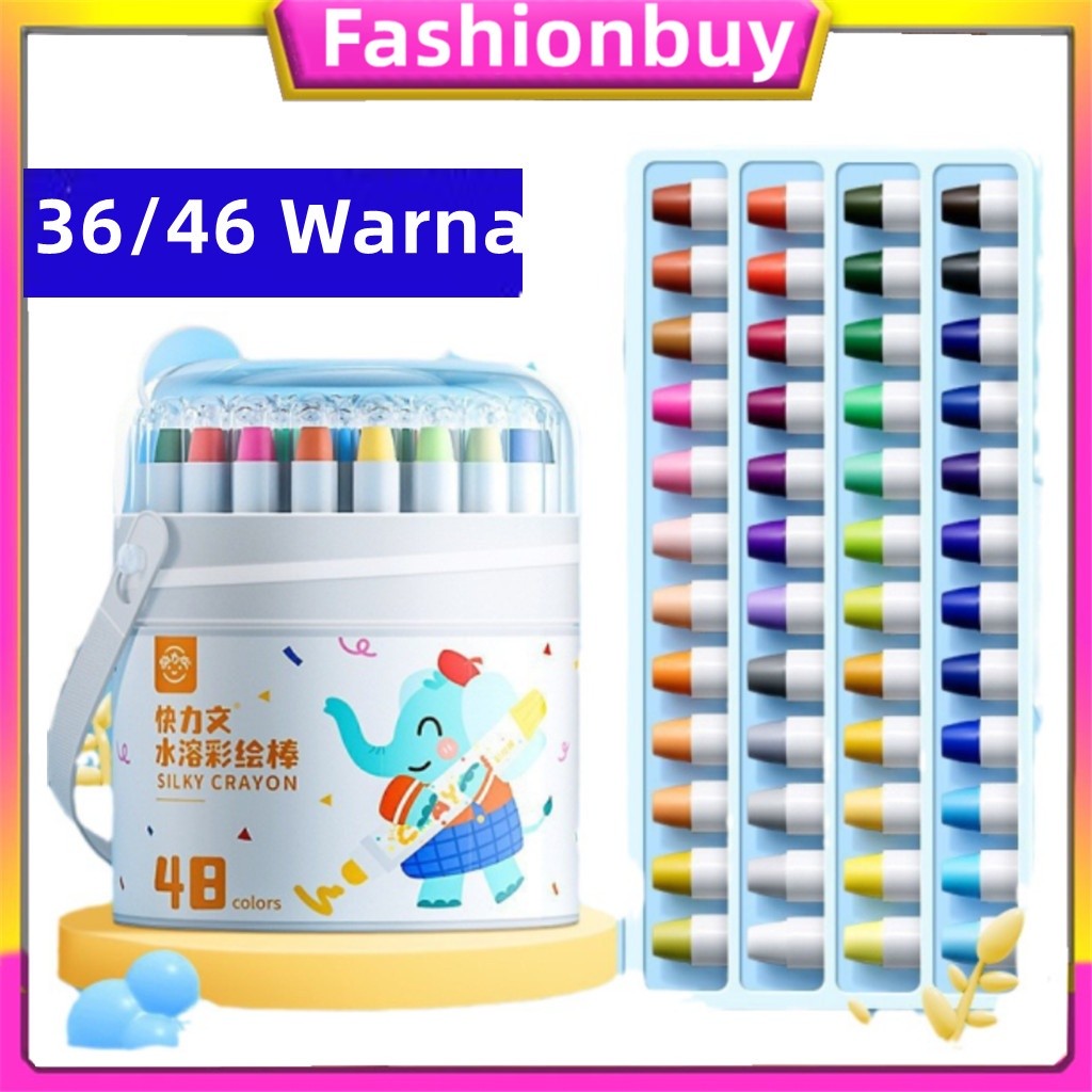 

CODWashable Silky Crayon 36 / 48 Warna Colorful Bucket Krayon Mewarnai Alat Warna Set Anak Wipe and