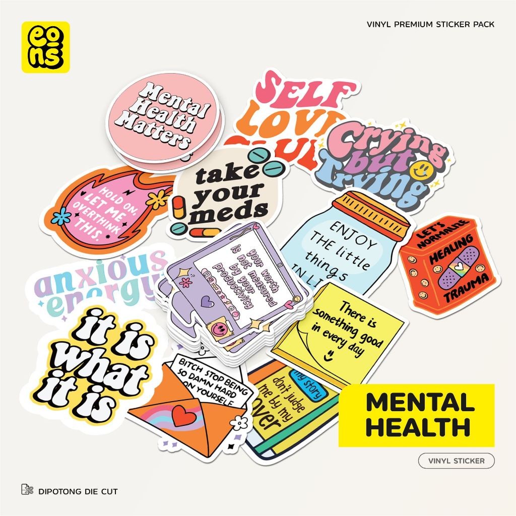 

UM1 Sticker Mental Health Bahan Vinyl Wateroof Doff - Stiker Laptop Diary Notebook Journal Koper