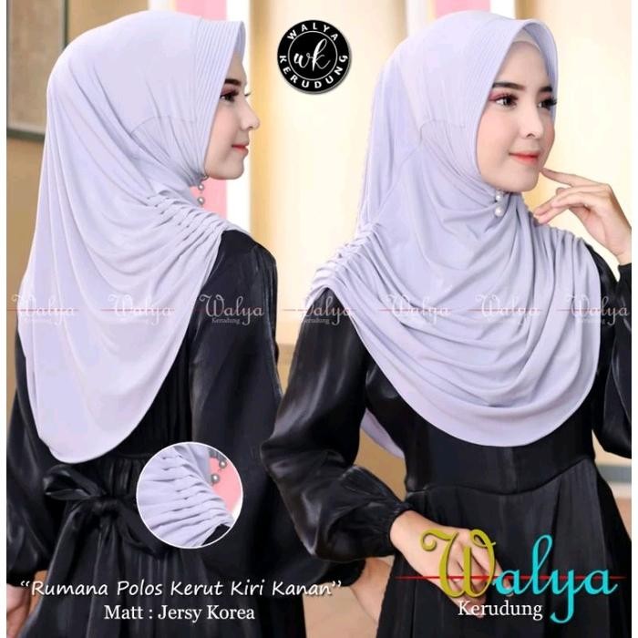 Lamia- Hijab bergo Jersey polos Rumana rempel kerut kiri kanan