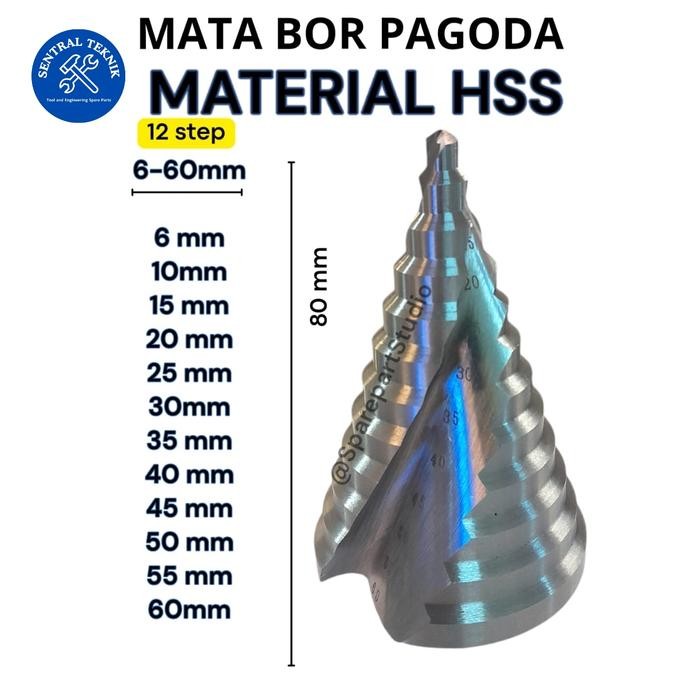 HSS 6-60 MM SPIRAL GROVE TRIANGLE HANDLE STEP DRILLING (Mata Bor pagoda)