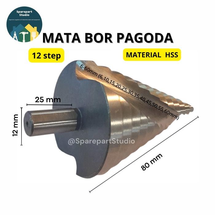 HSS 6-60 MM SPIRAL GROVE TRIANGLE HANDLE STEP DRILLING (Mata Bor Pagoda)