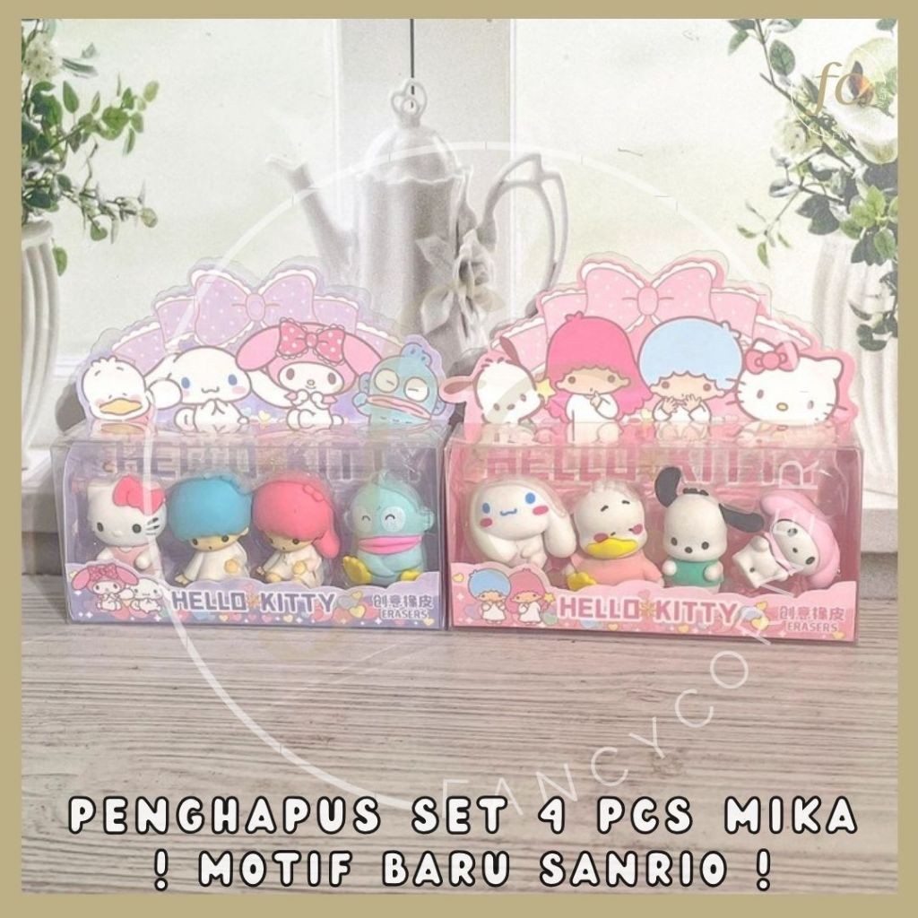 

UM1 Set 4 Penghapus Karet 3D Rubber Eraser Box Mika Mewah Miniature Cute Kartun Jepang Kucing Sanrio