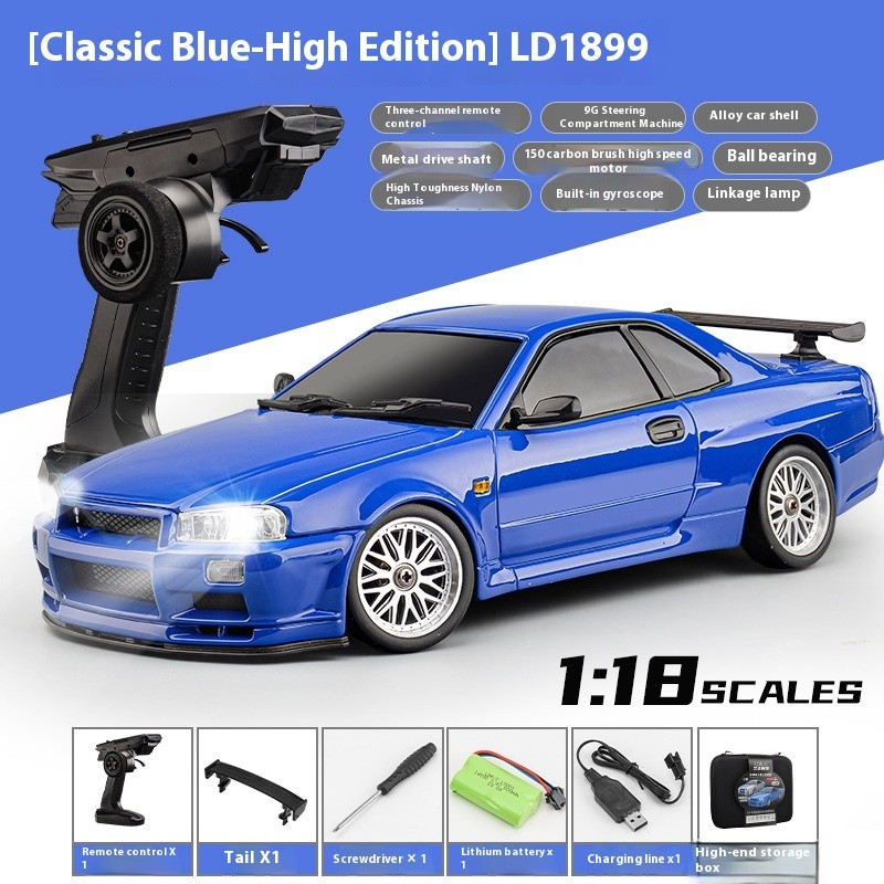 LD1899 1/18 rc drift car GTR R34 Metal Alloy Body Shell Full proportional control Remote Control Car