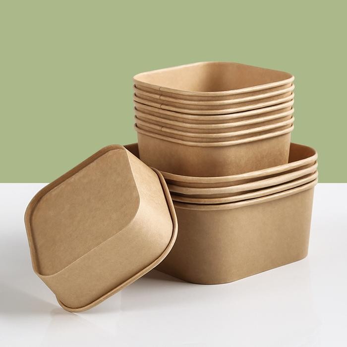 Tempat Makan Kertas Model Kotak Disposable Kraft Square Bowl