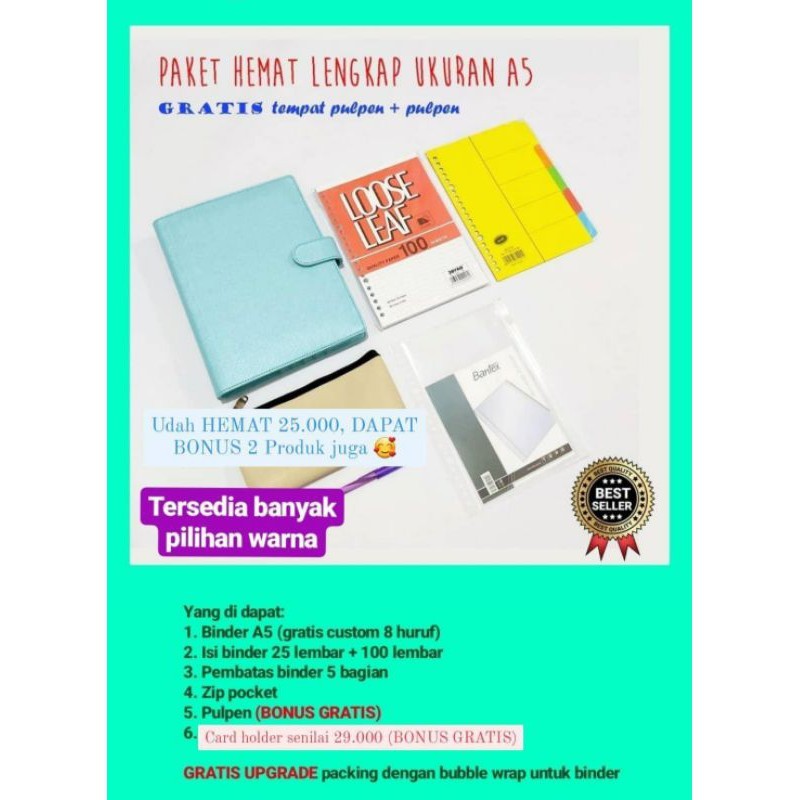 BINDER A5 PAKET LENGKAP DAPAT 6 PRODUK / BINDER KULIT / BUKU BINDER / AGENDA CUSTOM NAMA / BINDER A5