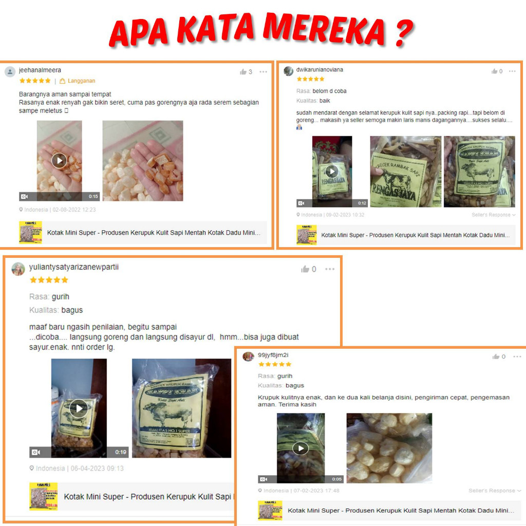 

Dapur Joglo Kotak Mini Super - Produsen Kerupuk Kulit Sapi Mentah Kotak Dadu - Krecek Kulit Sapi