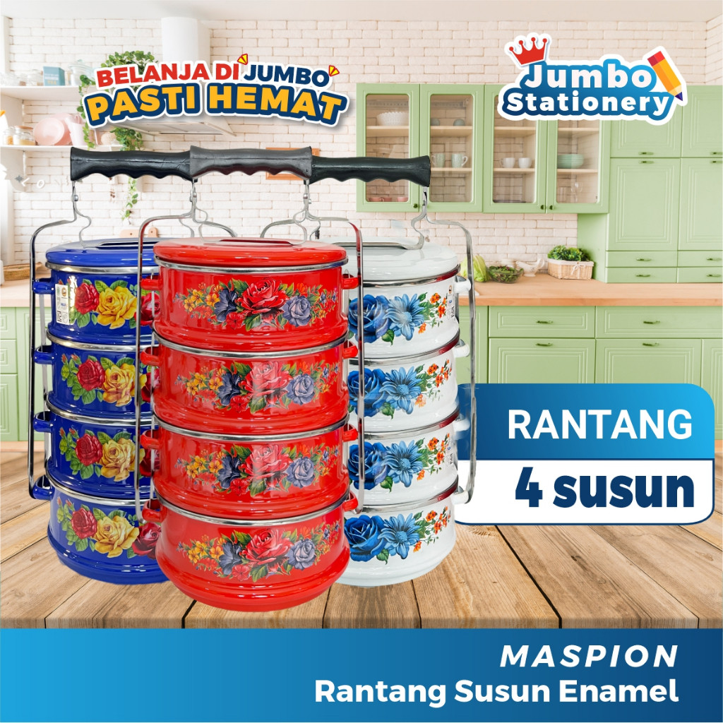 MASPION RANTANG 4 SUSUN STAINLESS ENAMEL JADUL KLASIK KEDAUNG RANTANG SUSUN JUMBO