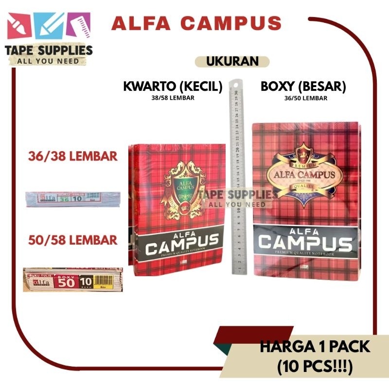 

UM1 Buku Tulis Alfa Campus 50 Lembar / Alfa Campus 36 Lembar (isi 10 pcs) Besar - Kecil