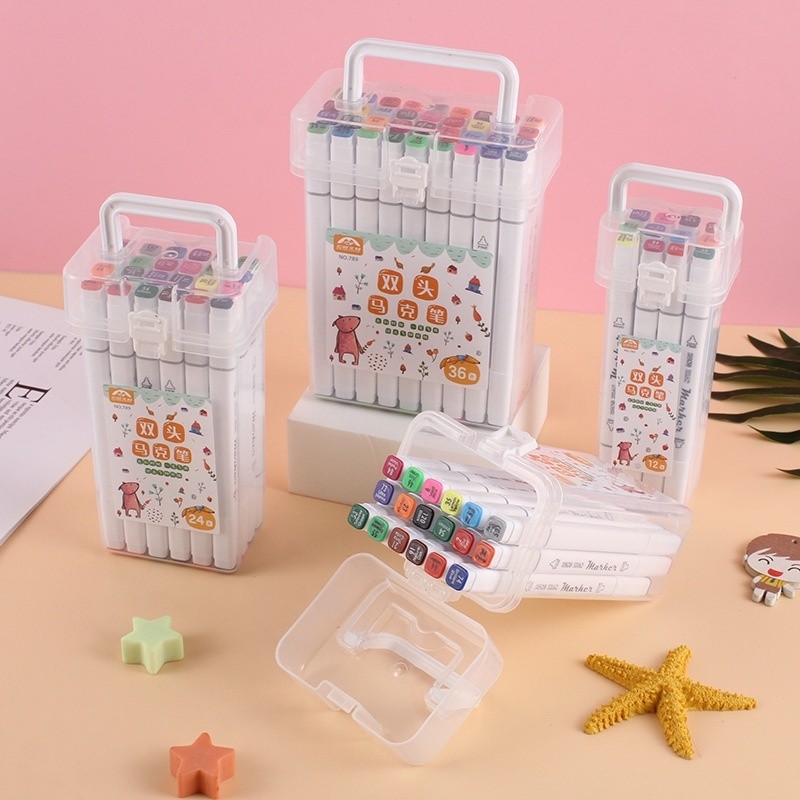 

UM1 12/24/36/48 Warna Penanda Double Headed Pena Watercolor Anak Set Cat Siswa Lukisan Pena Warna