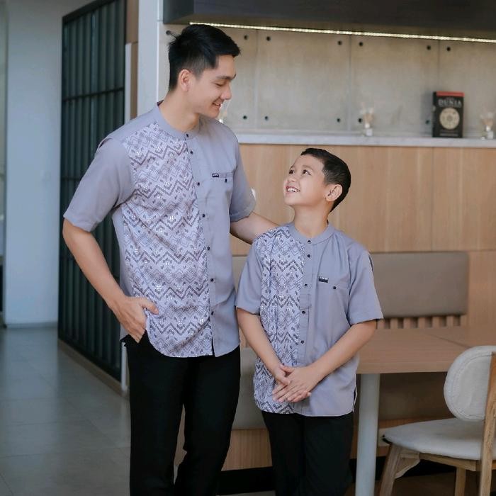 Zuhud- Couple kemeja koko ayah dan anak laki-laki tangan pendek terbaru Katun Toyobo Lembut