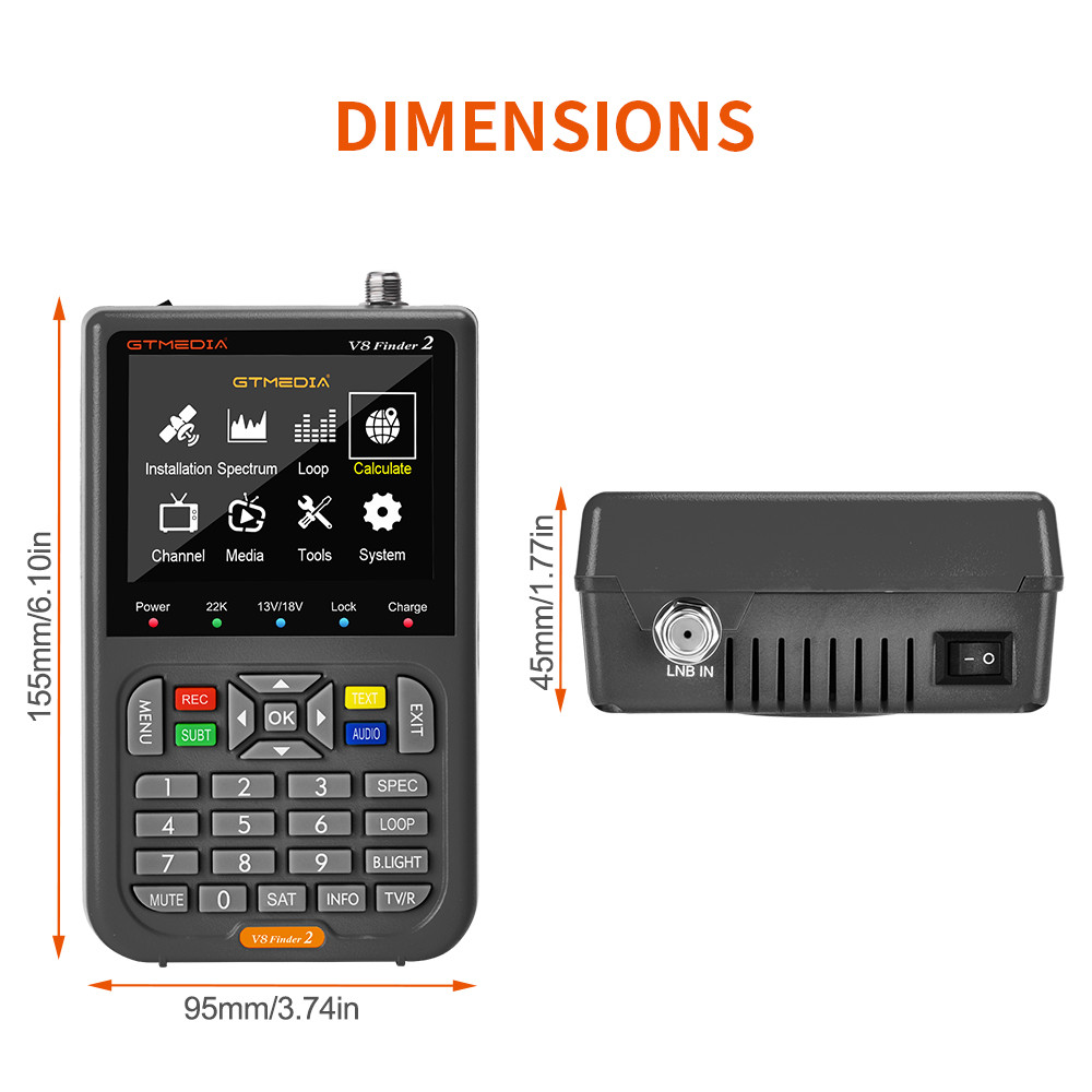 Gtmedia V8 Finder 2 Satellite Meter Dvb-S/S2/S2X Support H.264 7.4V/4000Mah Li-Ion Battery 3.5 Inch
