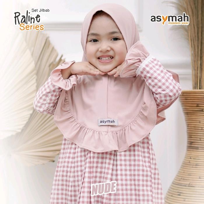 Hayya- LIMITED EDITION  Gamis Anak Kotak-Kotak Bahan Katun Raline Series Warna Nude By Asymah