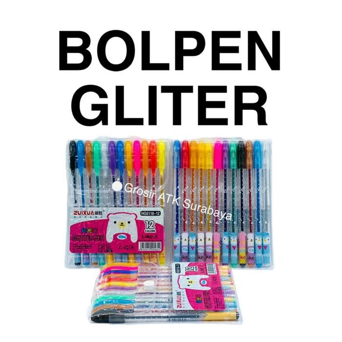 

No.OneBest- Bolpen Pulpen Bolpoin Gliter Glitter 12 Warna Bagus Murah