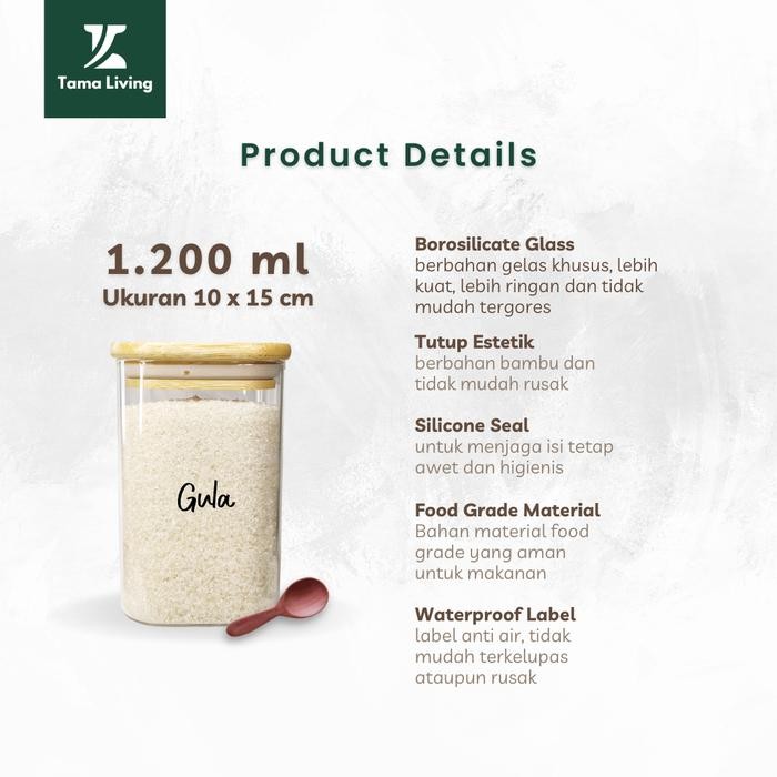 PROMO TAMAKYO JAR BUMBU DAPUR GULA KOPI TEH 1200ML [LABEL HITAM] JAR BUMBU DAPUR MURAH TOPLES BUMBU