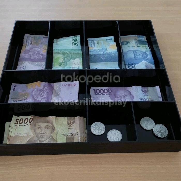 

display tempat uang / kotak uang meja kasir akrilik 3warna