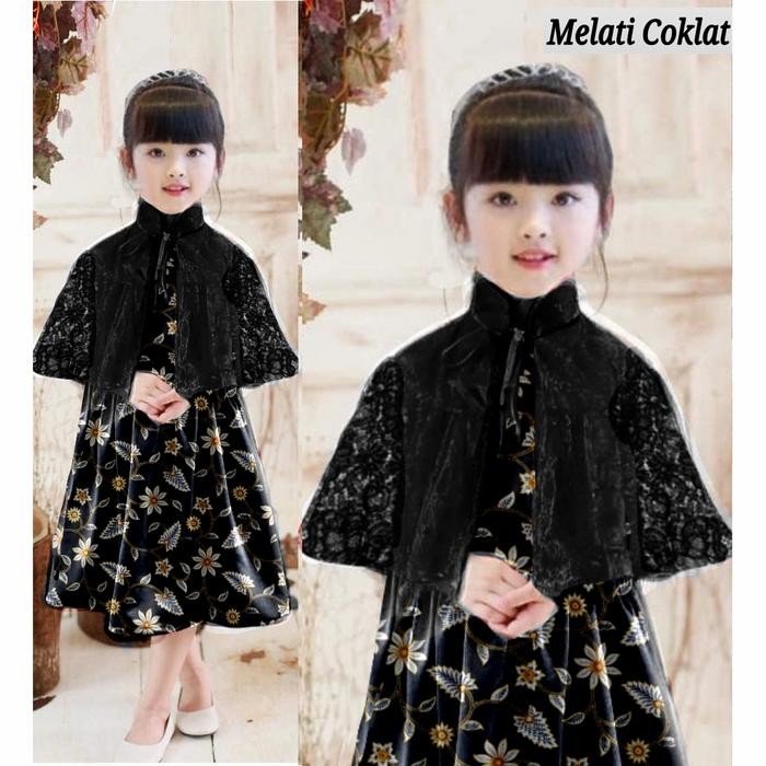 Set 2In1 Dress Cape Batik Queensha Dress Anak Perempuan Baju Batik Ana Best Seller