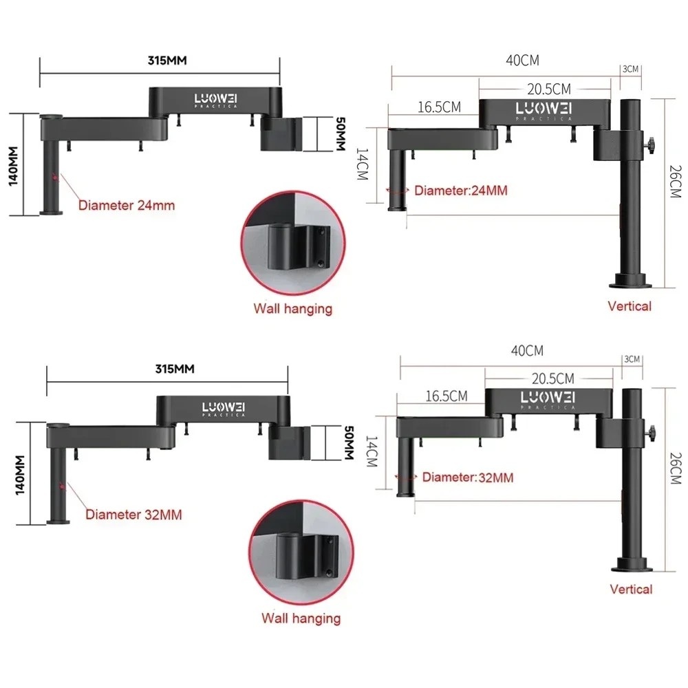 Luowei Lw-017 Microscope Swing Arm Metal Telescopic Folding 360 Single Arm Fixed Lifting Maintenance