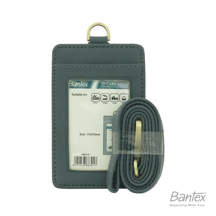 

Bantex Leather Name Tag Id Card Holder Button 8883 Kulit Sintetis Lanyard Tali #Gratisongkir