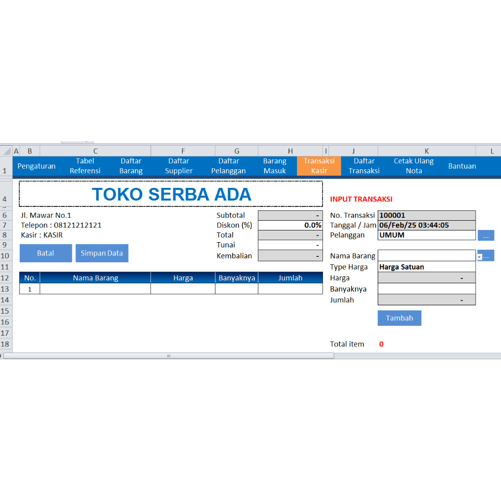 Aplikasi Kasir Toko Berbasis Excel Full Version Lifetime