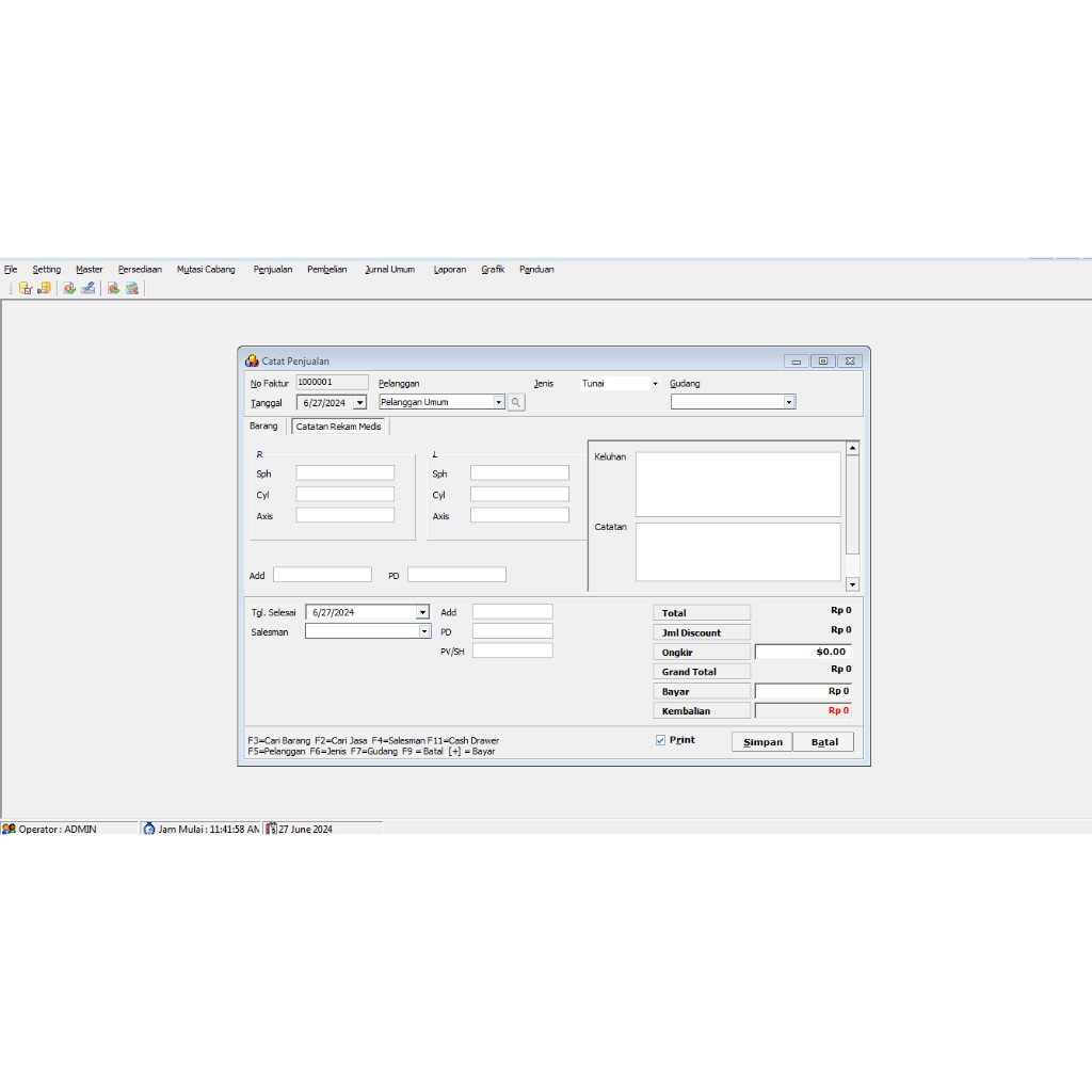 SOFTWARE TOKO KACAMATA POS OPTIK PROFESSIONAL (bisa edit nota/struk)