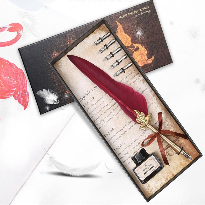 

Purvisco - Pulpen Bulu Pena Fountain Kaligrafi Stainless Vintage Retro dengan Kotak Quill Pen Impor