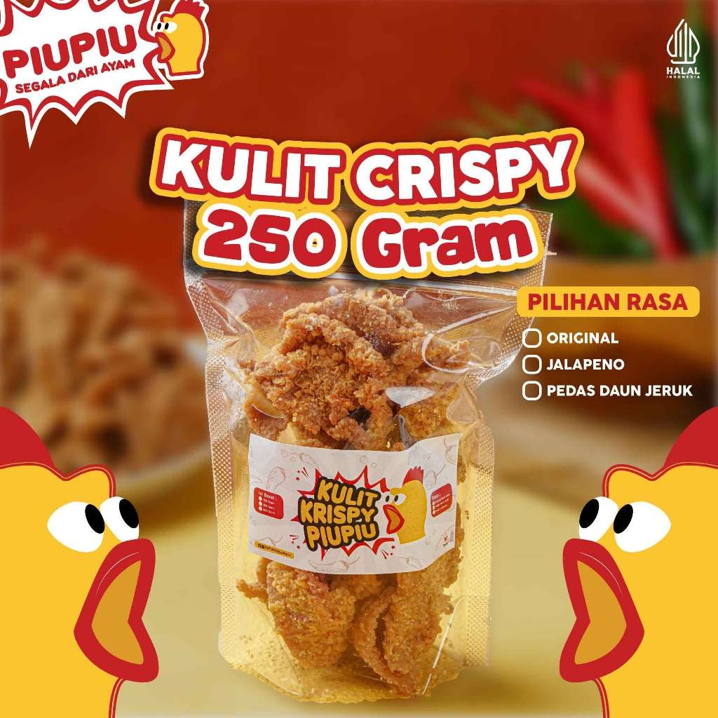 

[FREE EMAS RANDOM] PiuPiu - Kulit Ayam Crispy 250gr Snacks Rasa Jalapeno/Original/Pedas Daun Jeruk