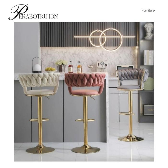 Kursi Bar Gold Mewah Bangku Tinggi Kursi Cafe Barstool Kursi Bar Putar - Krem