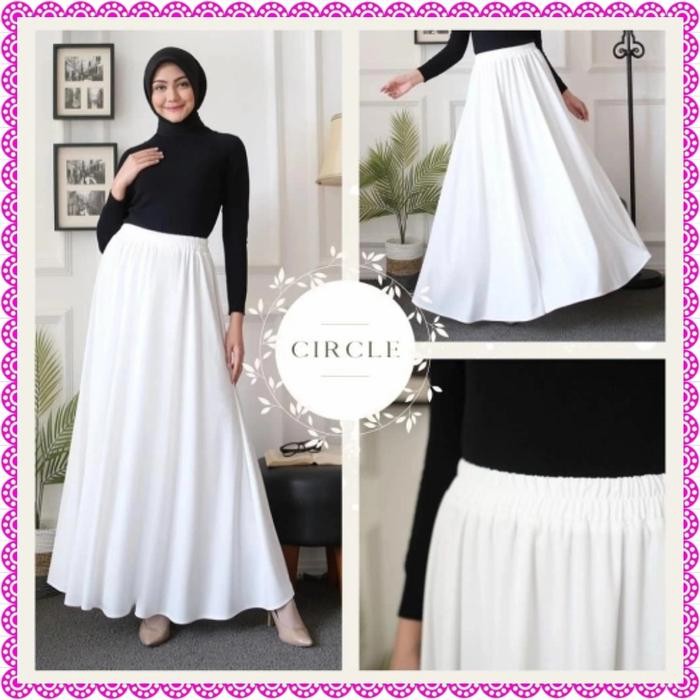 Dapatkan Rok Payung Panjang Putih Polos Circle Realpict Bmn4