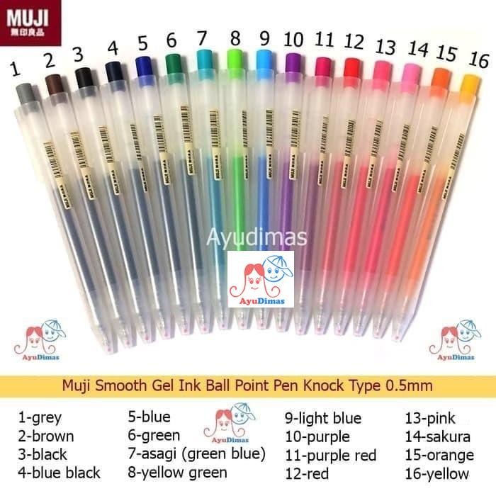 

AqibSaza Muji Smooth Gel Ink BallPoint color Pen Knock Type - pulpen 0,5