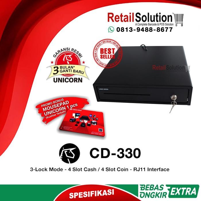 

Siap- Unicorn CD330 - Mini Cash Drawer RJ11 Laci Uang