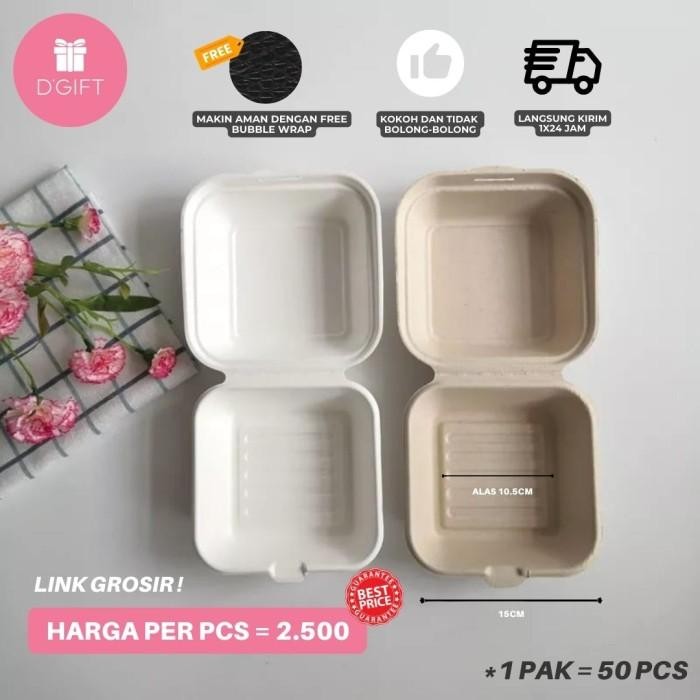 [Grosir] Bagasse Burger Box/Dus Korean Bento/Lunchbox Cake Tart Mini