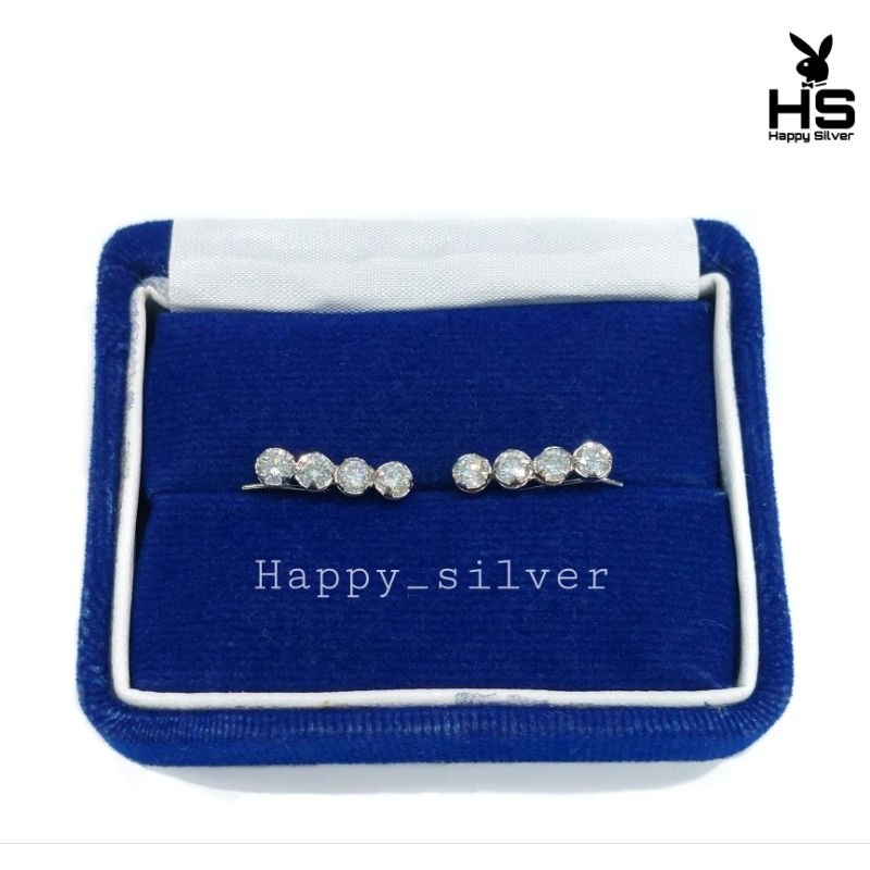 Anting Tusuk Panjang Perak Asli Silver 925 Lapis Emas Putih Model Tusuk Panjang Full Permata -
