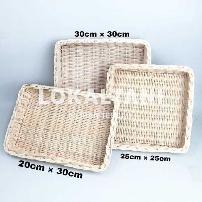 BnYkPilih- Keranjang Rotan Kotak/ Nampan Rotan Seserahan / Nampan Kue 25Cm 30Cm