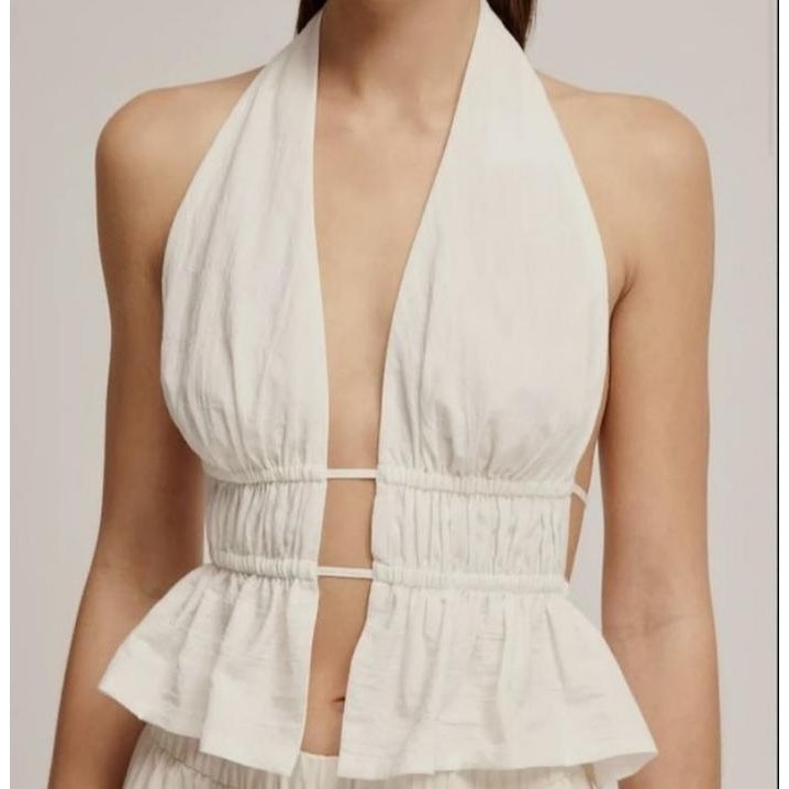 X6V CROP TOP WANITA BAYAN ATASAN WANITA BACKLESS HALTER PLUNGE NECK TOP MT3