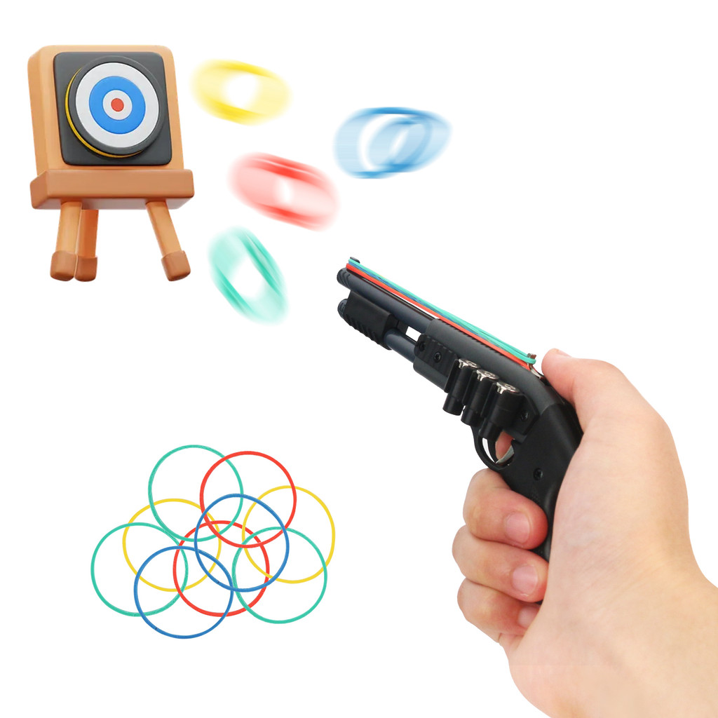 Creative Continuous Alloy Rubber Band Gun, Mini Metal Gun Model Boy Gun Toy (Equipped With 30 Rubber