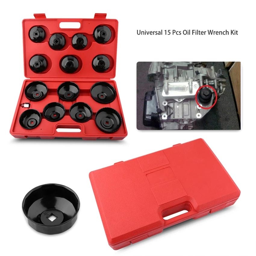 Purvisco - Kunci Filter Oli Mobil Set Lengkap 15 PCS Kunci Filter Oil Filter Wrench Pembuka Filter