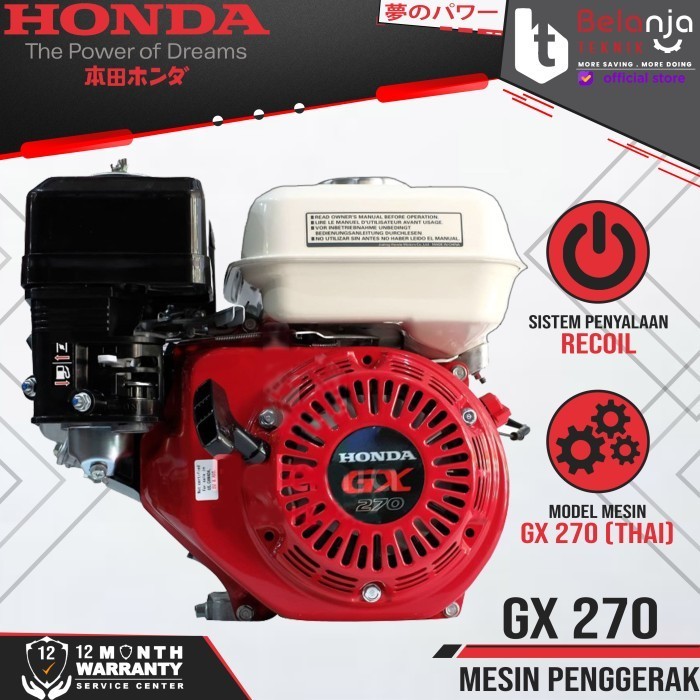 Mesin Penggerak Honda GX 270 Thailand 9 HP Bensin Serbaguna GX270