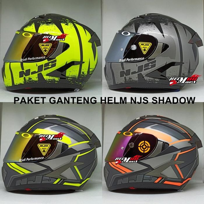PREMIUM PAKET KOMPLIT Helm NJS Shadow R+ Spoiler+ Flat Visor Iridium+ Antifog