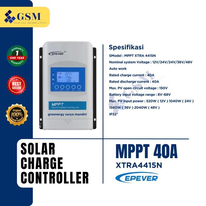 Mppt 40A Solar Charge Controller Epever Xtra 4415N 12V 24V 36V 48V Mppt 40A Solar Charge Controller
